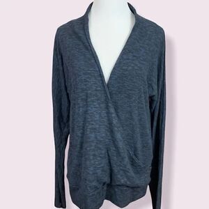 Lumiere slate blue space dye faux wrap soft lightweight sweater L